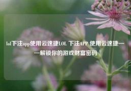 lol下注app使用云速捷LOL 下注APP 使用云速捷——解锁你的游戏财富密码