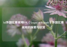 lol外国比赛视频LOL（League of Legends）外国比赛视频的探索与欣赏