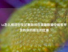 lol怎么观战好友比赛如何在英雄联盟中观看并支持你的朋友的比赛