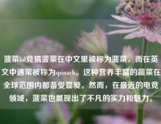 菠菜lol竞猜菠菜在中文里被称为菠菜，而在英文中通常被称为spinach。这种营养丰富的蔬菜在全球范围内都备受喜爱。然而，在最近的电竞领域，菠菜也展现出了不凡的实力和魅力。