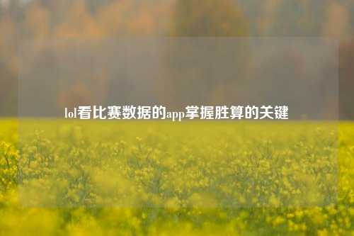 lol看比赛数据的app掌握胜算的关键