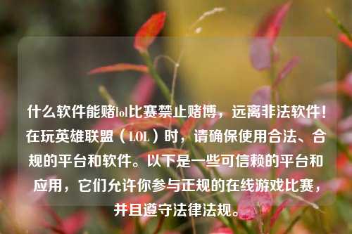 什么软件能赌lol比赛禁止赌博，远离非法软件！在玩英雄联盟（LOL）时，请确保使用合法、合规的平台和软件。以下是一些可信赖的平台和应用，它们允许你参与正规的在线游戏比赛，并且遵守法律法规。