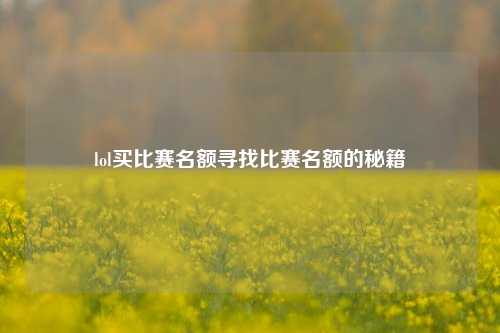 lol买比赛名额寻找比赛名额的秘籍