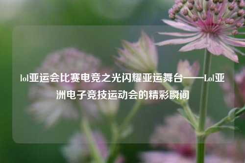 lol亚运会比赛电竞之光闪耀亚运舞台——Lol亚洲电子竞技运动会的精彩瞬间