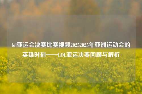 lol亚运会决赛比赛视频20252025年亚洲运动会的英雄时刻——LOL亚运决赛回顾与解析
