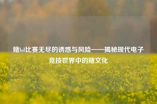 赌lol比赛无尽的诱惑与风险——揭秘现代电子竞技世界中的赌文化