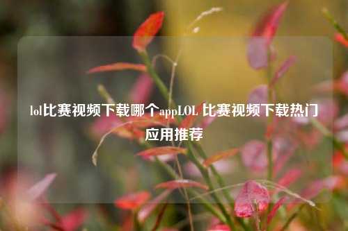 lol比赛视频下载哪个appLOL 比赛视频下载热门应用推荐