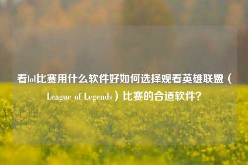 看lol比赛用什么软件好如何选择观看英雄联盟（League of Legends）比赛的合适软件？