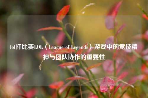 lol打比赛LOL（League of Legends）游戏中的竞技精神与团队协作的重要性