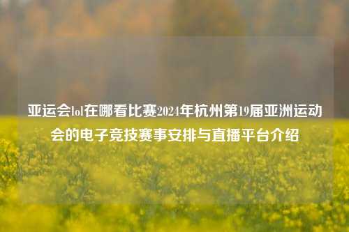 亚运会lol在哪看比赛2024年杭州第19届亚洲运动会的电子竞技赛事安排与直播平台介绍