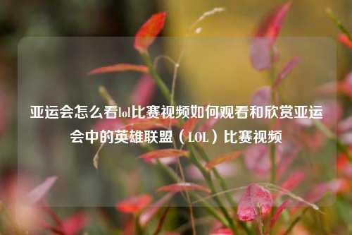 亚运会怎么看lol比赛视频如何观看和欣赏亚运会中的英雄联盟（LOL）比赛视频