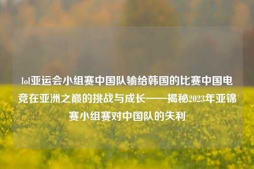 lol亚运会小组赛中国队输给韩国的比赛中国电竞在亚洲之巅的挑战与成长——揭秘2023年亚锦赛小组赛对中国队的失利