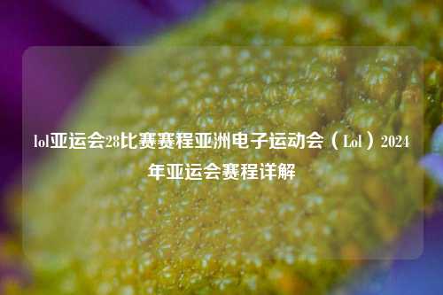 lol亚运会28比赛赛程亚洲电子运动会（Lol）2024年亚运会赛程详解