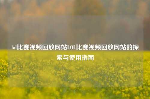 lol比赛视频回放网站LOL比赛视频回放网站的探索与使用指南