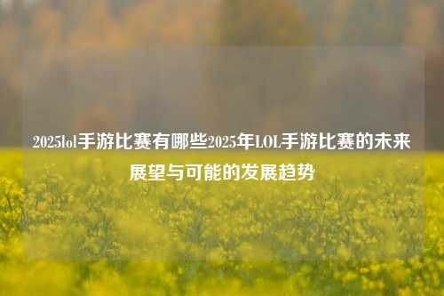 2025lol手游比赛有哪些2025年LOL手游比赛的未来展望与可能的发展趋势