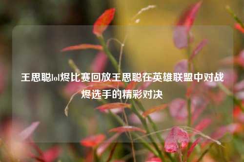 王思聪lol烬比赛回放王思聪在英雄联盟中对战烬选手的精彩对决