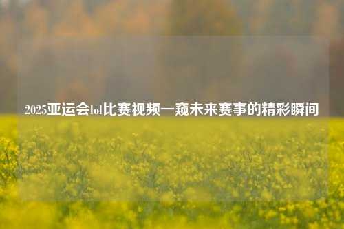 2025亚运会lol比赛视频一窥未来赛事的精彩瞬间