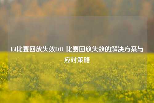 lol比赛回放失效LOL 比赛回放失效的解决方案与应对策略