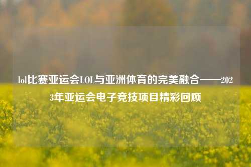 lol比赛亚运会LOL与亚洲体育的完美融合——2023年亚运会电子竞技项目精彩回顾