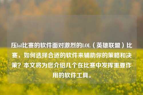压lol比赛的软件面对激烈的LOL（英雄联盟）比赛，如何选择合适的软件来辅助你的策略和决策？本文将为您介绍几个在比赛中发挥重要作用的软件工具。