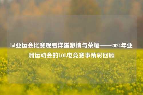 lol亚运会比赛观看洋溢激情与荣耀——2024年亚洲运动会的LOL电竞赛事精彩回顾