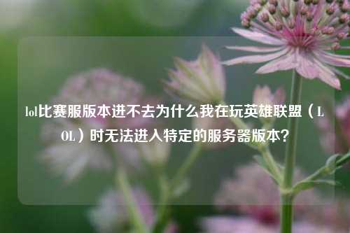 lol比赛服版本进不去为什么我在玩英雄联盟（LOL）时无法进入特定的服务器版本？