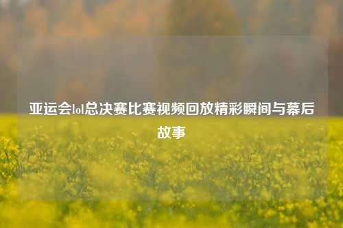 亚运会lol总决赛比赛视频回放精彩瞬间与幕后故事