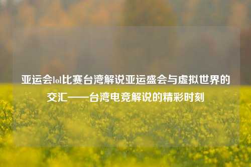 亚运会lol比赛台湾解说亚运盛会与虚拟世界的交汇——台湾电竞解说的精彩时刻