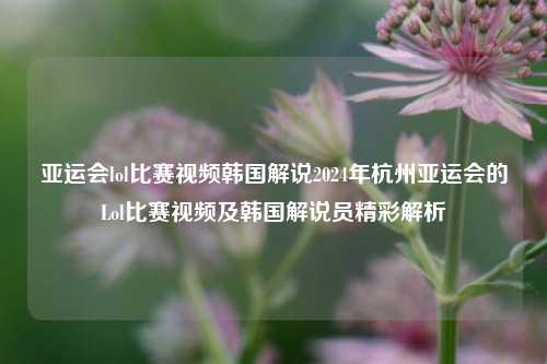 亚运会lol比赛视频韩国解说2024年杭州亚运会的Lol比赛视频及韩国解说员精彩解析