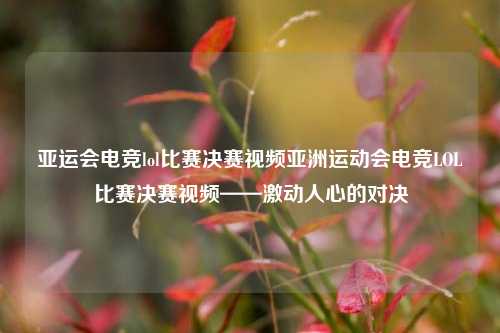 亚运会电竞lol比赛决赛视频亚洲运动会电竞LOL比赛决赛视频——激动人心的对决