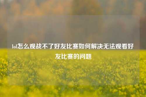 lol怎么观战不了好友比赛如何解决无法观看好友比赛的问题