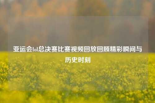 亚运会lol总决赛比赛视频回放回顾精彩瞬间与历史时刻