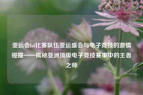 亚运会lol比赛队伍亚运盛会与电子竞技的激情碰撞——揭秘亚洲顶级电子竞技赛事中的王者之师