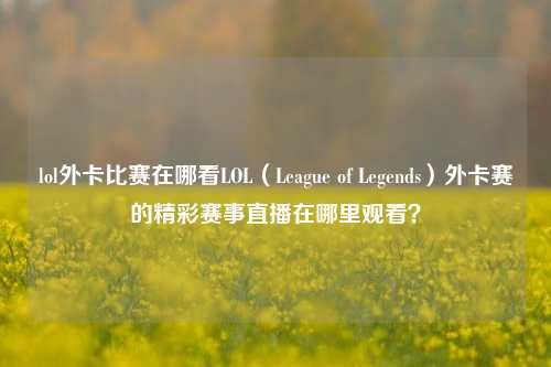 lol外卡比赛在哪看LOL（League of Legends）外卡赛的精彩赛事直播在哪里观看？