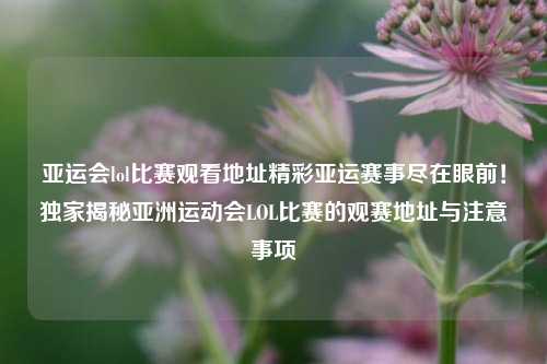 亚运会lol比赛观看地址精彩亚运赛事尽在眼前！独家揭秘亚洲运动会LOL比赛的观赛地址与注意事项